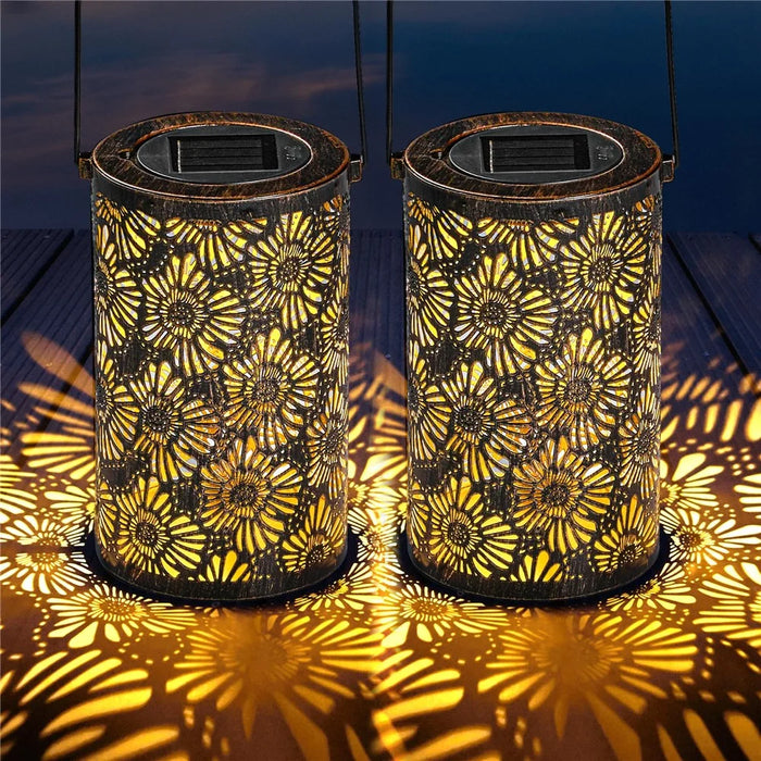 3D Dynamic Chrysanthemum Hollow Out Metal Outdoor Hanging Light Garden Solar Lantern, Size S - 2