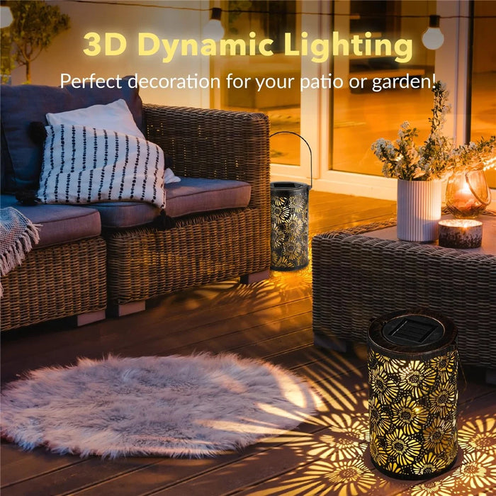 3D Dynamic Chrysanthemum Hollow Out Metal Outdoor Hanging Light Garden Solar Lantern, Size S - 5