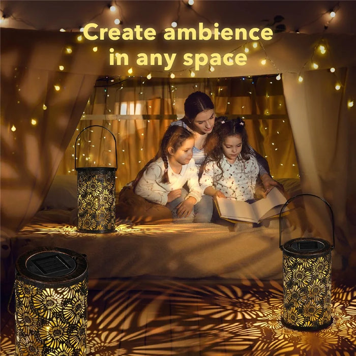 3D Dynamic Chrysanthemum Hollow Out Metal Outdoor Hanging Light Garden Solar Lantern, Size S - 7