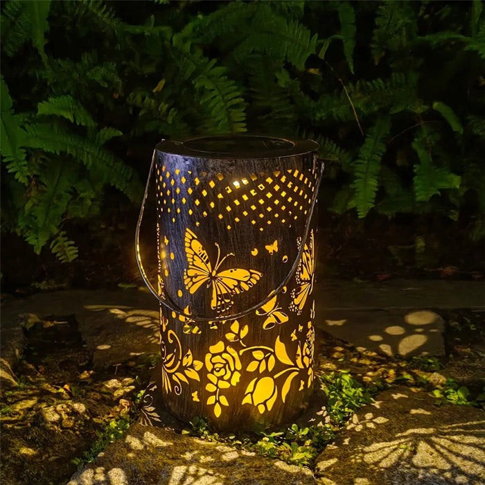 Butterfly Hollow Out Iron Solar Lantern Waterproof Outdoor Hanging Garden Light, Size L - 1
