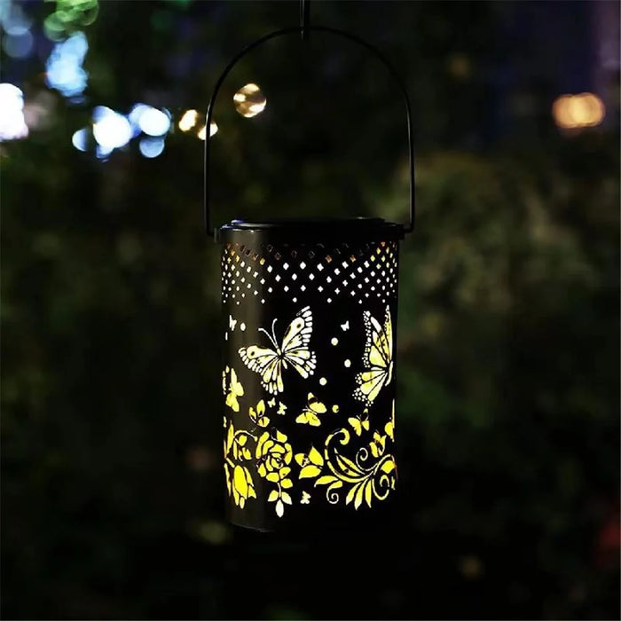 Butterfly Hollow Out Iron Solar Lantern Waterproof Outdoor Hanging Garden Light, Size L - 3