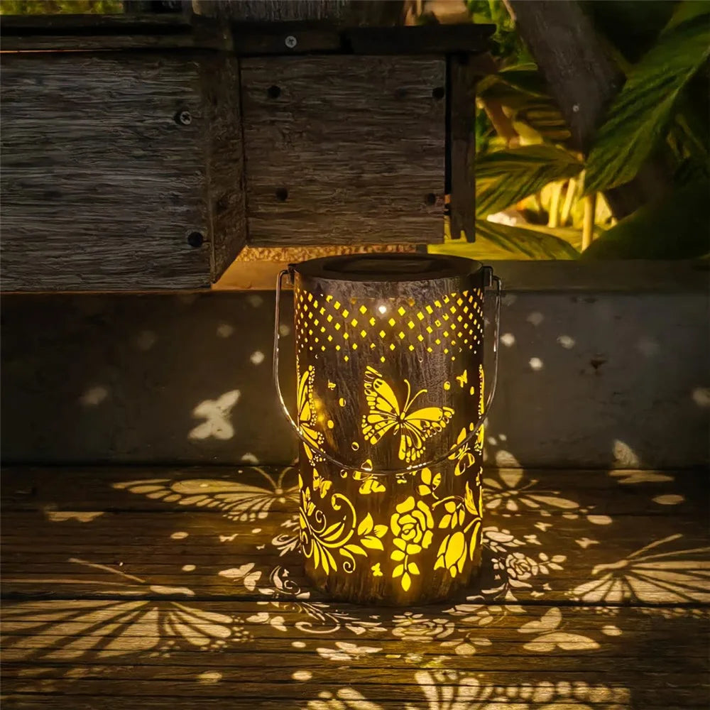 Butterfly Hollow Out Iron Solar Lantern Waterproof Outdoor Hanging Garden Light, Size L - 4
