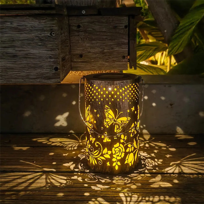 Butterfly Hollow Out Iron Solar Lantern Waterproof Outdoor Hanging Garden Light, Size L - 4