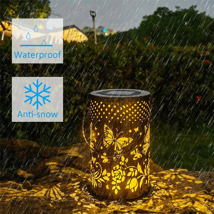 Butterfly Hollow Out Iron Solar Lantern Waterproof Outdoor Hanging Garden Light, Size L - 6