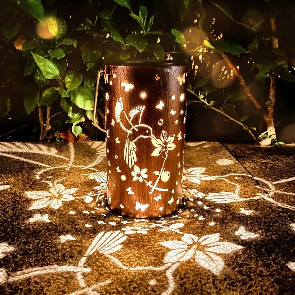 Hummingbird Hollow Out Metal Outdoor Hanging Light Decorative Garden Solar Lantern, Size L - 2