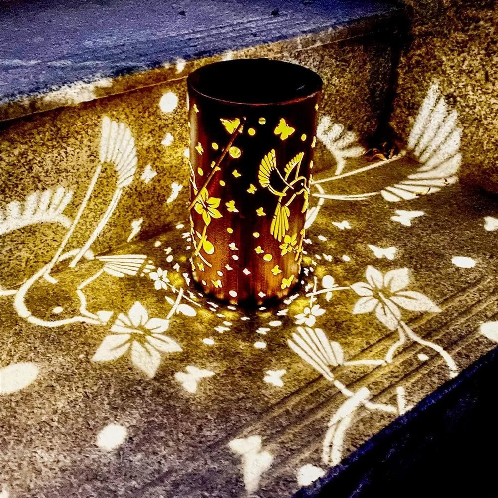 Hummingbird Hollow Out Metal Outdoor Hanging Light Decorative Garden Solar Lantern, Size L - 4