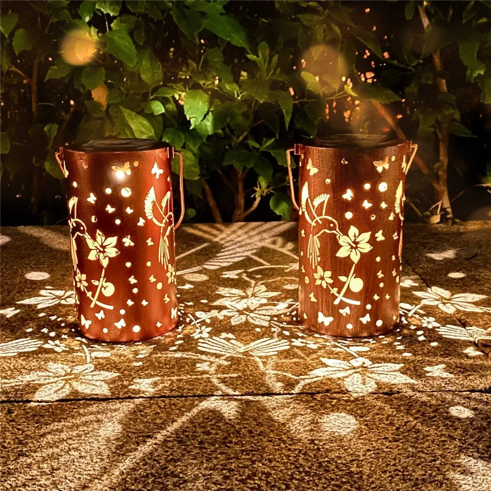 Hummingbird Hollow Out Metal Outdoor Hanging Light Decorative Garden Solar Lantern, Size L - 6