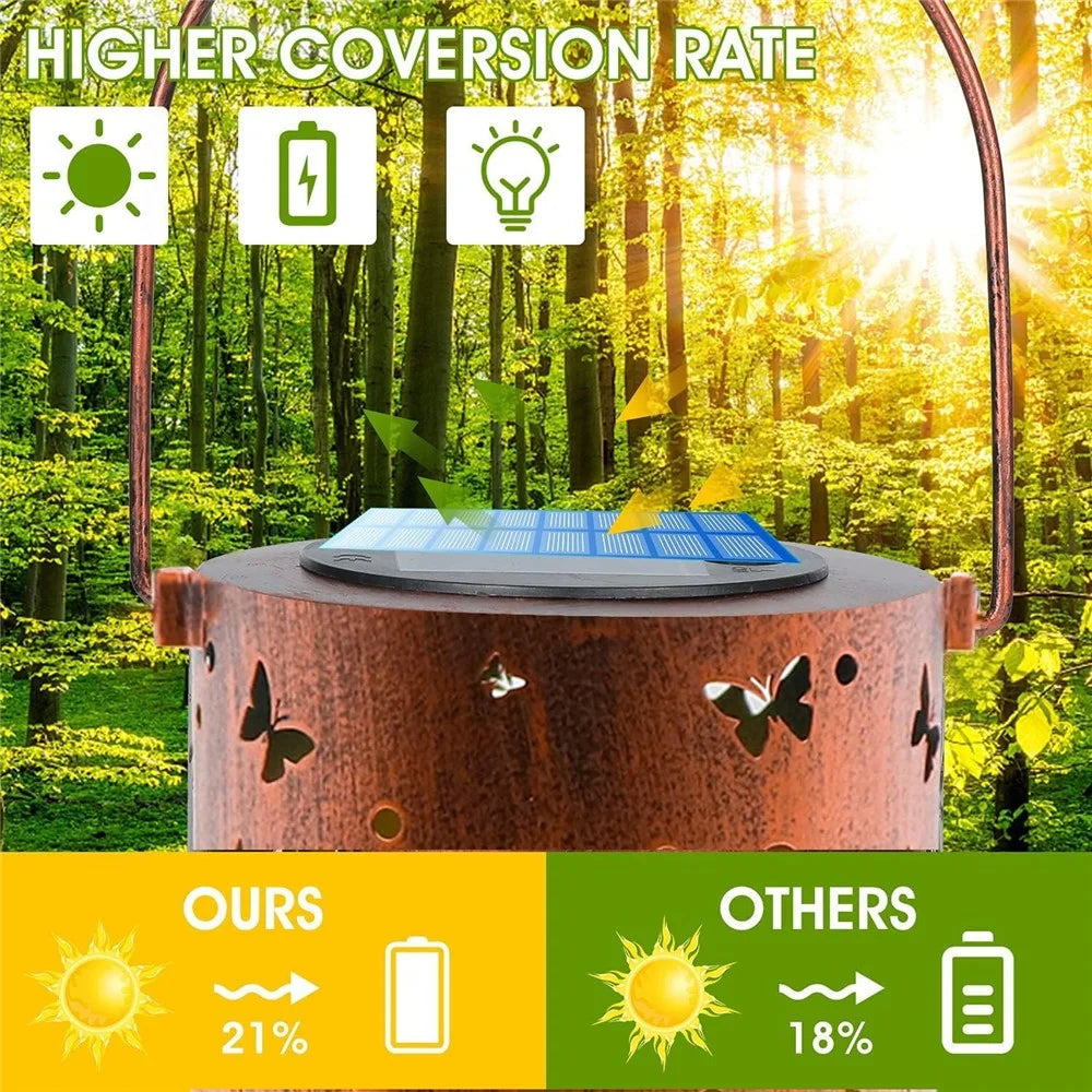 Hummingbird Hollow Out Metal Outdoor Hanging Light Decorative Garden Solar Lantern, Size L - 7
