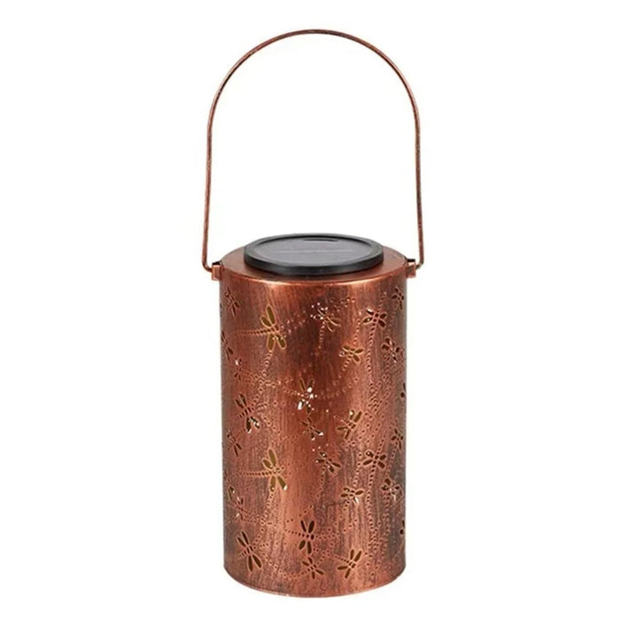 Dragonfly Solar Lantern Hollow Out Metal Outdoor Hanging Light Garden Decor, Size S - 1