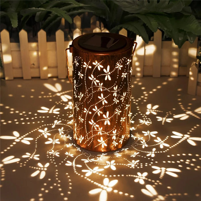 Dragonfly Solar Lantern Hollow Out Metal Outdoor Hanging Light Garden Decor, Size S - 2