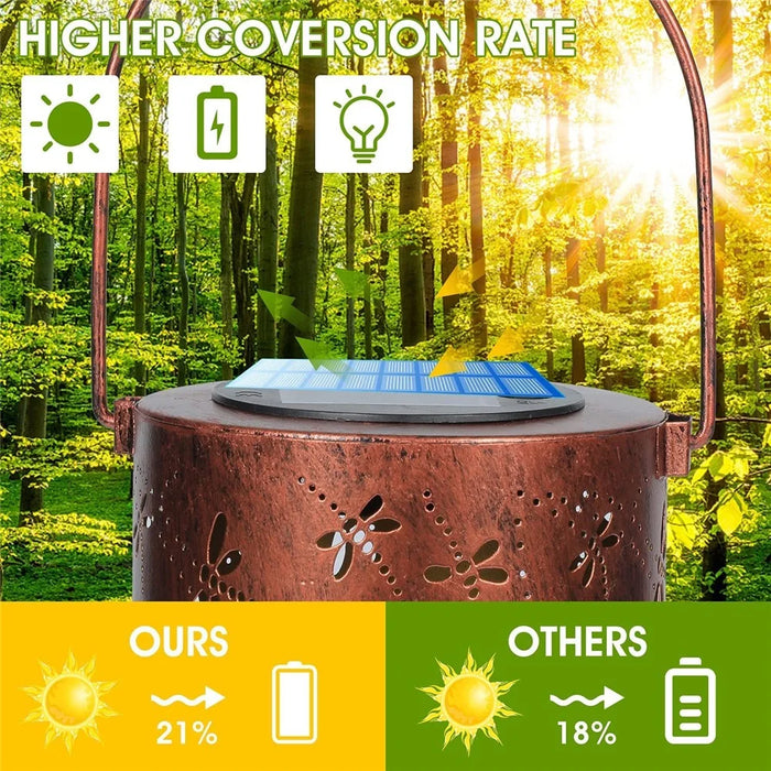 Dragonfly Solar Lantern Hollow Out Metal Outdoor Hanging Light Garden Decor, Size S - 5