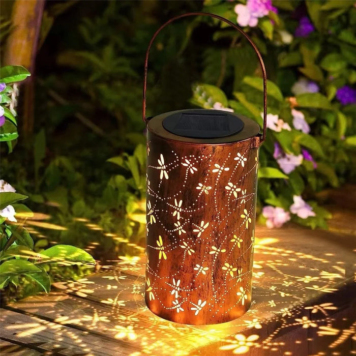 Dragonfly Hollow Out Metal Outdoor Hanging Light Decorative Garden Solar Lantern, Size L - 3