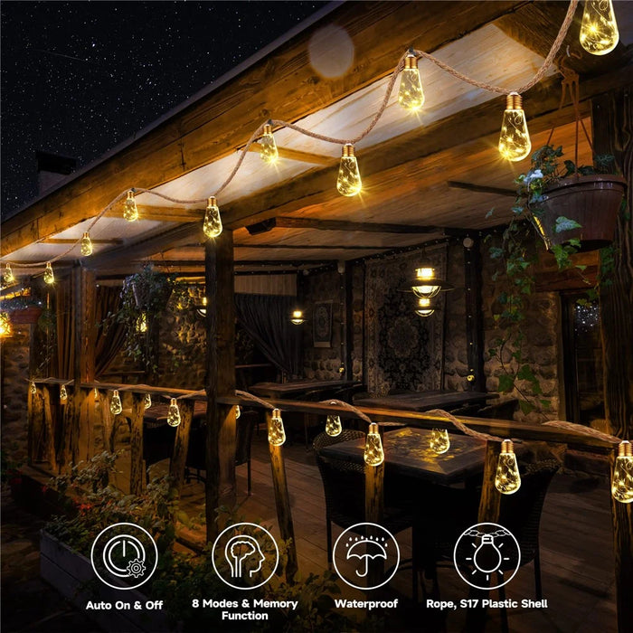 Waterproof Garden Lamp Hemp Rope Solar Patio Light with 16 Shatterproof Bulbs - 2