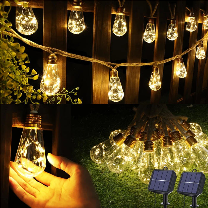 Waterproof Garden Lamp Hemp Rope Solar Patio Light with 16 Shatterproof Bulbs - 7