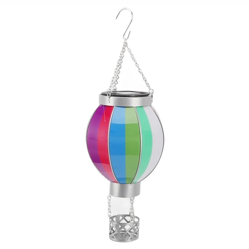Solar Powered Hanging Lantern Outdoor Garden Hot Air Balloon Shape Patio Decor, Size S - Rainbow - 1