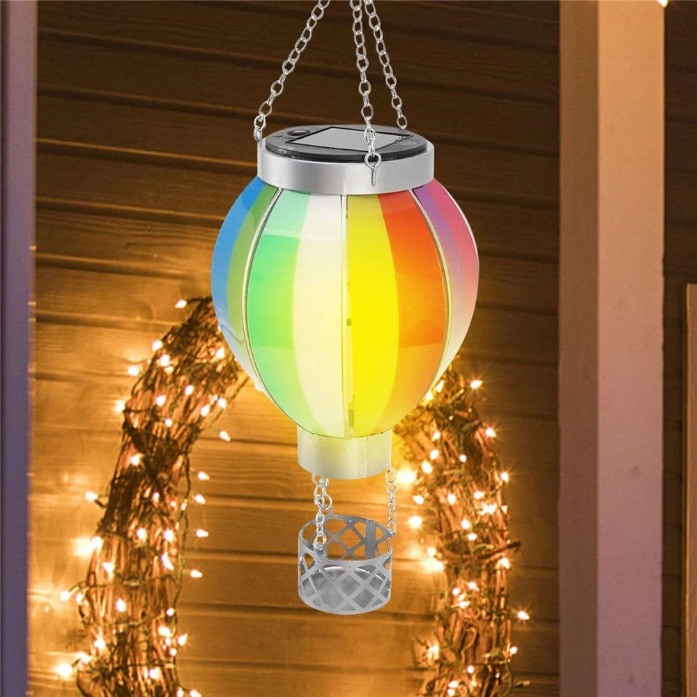 Solar Powered Hanging Lantern Outdoor Garden Hot Air Balloon Shape Patio Decor, Size S - Rainbow - 2