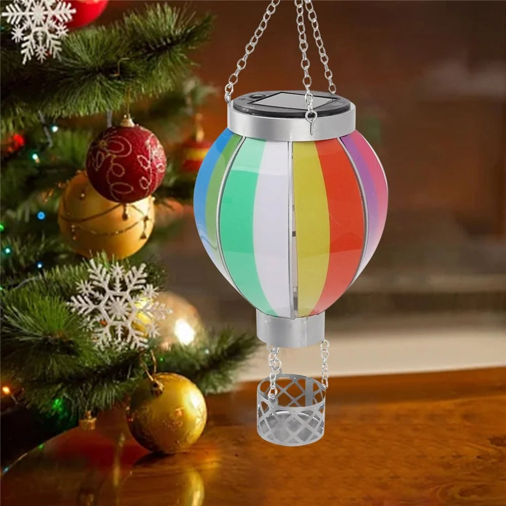 Solar Powered Hanging Lantern Outdoor Garden Hot Air Balloon Shape Patio Decor, Size S - Rainbow - 3