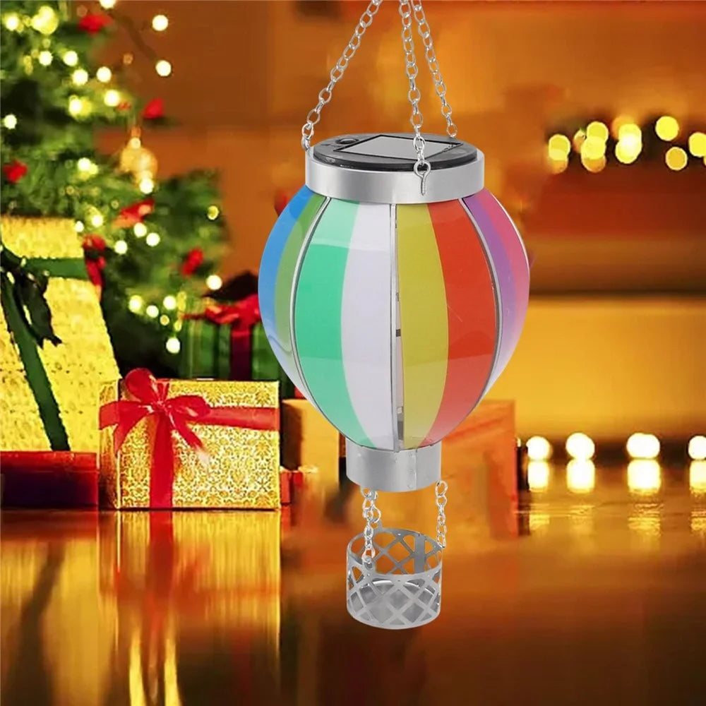 Solar Powered Hanging Lantern Outdoor Garden Hot Air Balloon Shape Patio Decor, Size S - Rainbow - 4