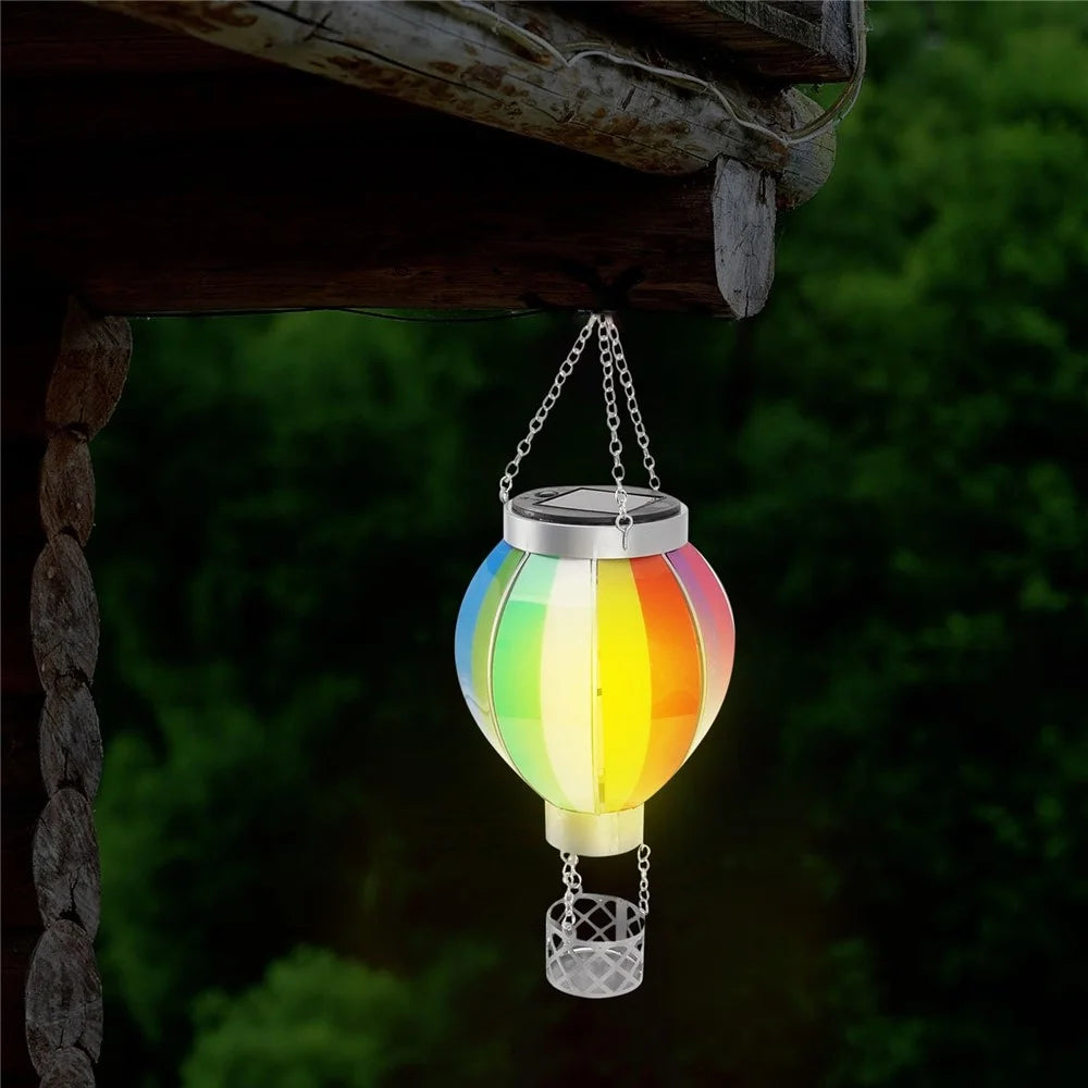 Solar Powered Hanging Lantern Outdoor Garden Hot Air Balloon Shape Patio Decor, Size S - Rainbow - 5