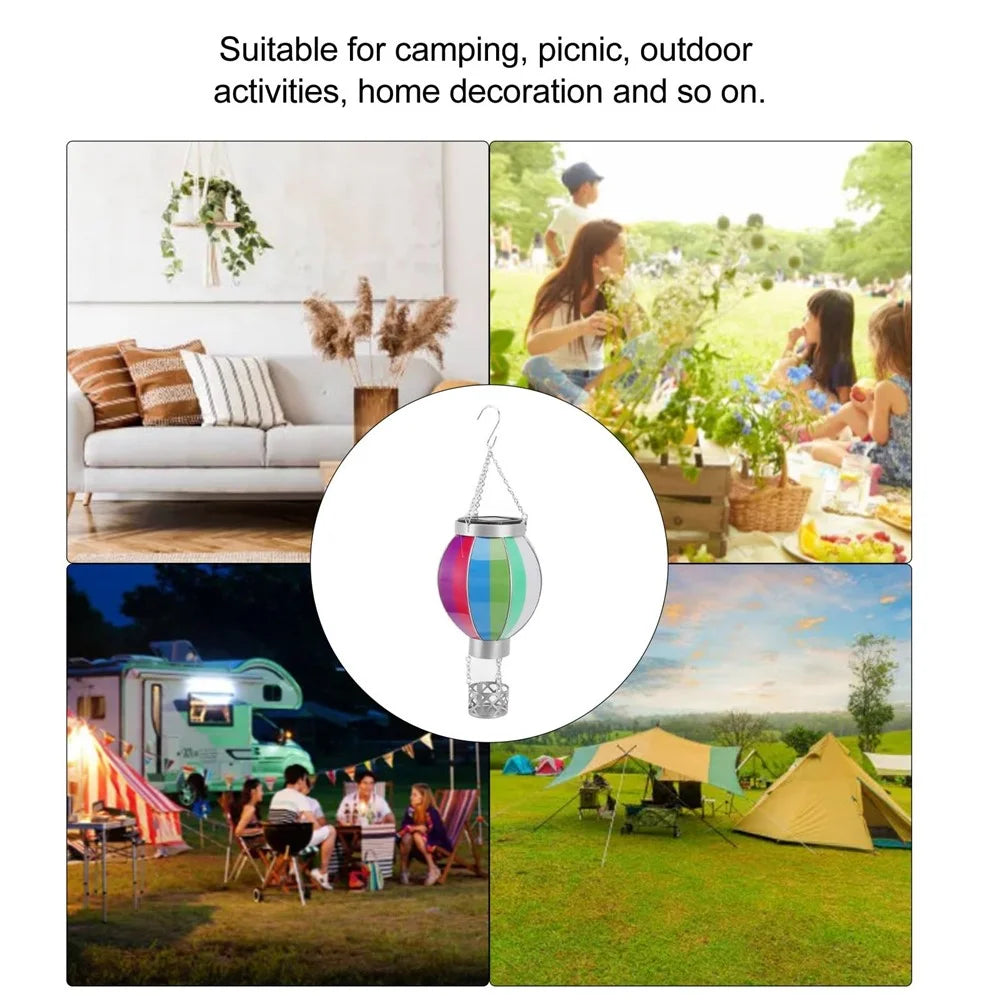 Solar Powered Hanging Lantern Outdoor Garden Hot Air Balloon Shape Patio Decor, Size S - Rainbow - 6