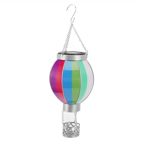 Solar Powered Hanging Lantern Outdoor Garden Hot Air Balloon Shape Patio Decor, Size L - Rainbow - 1