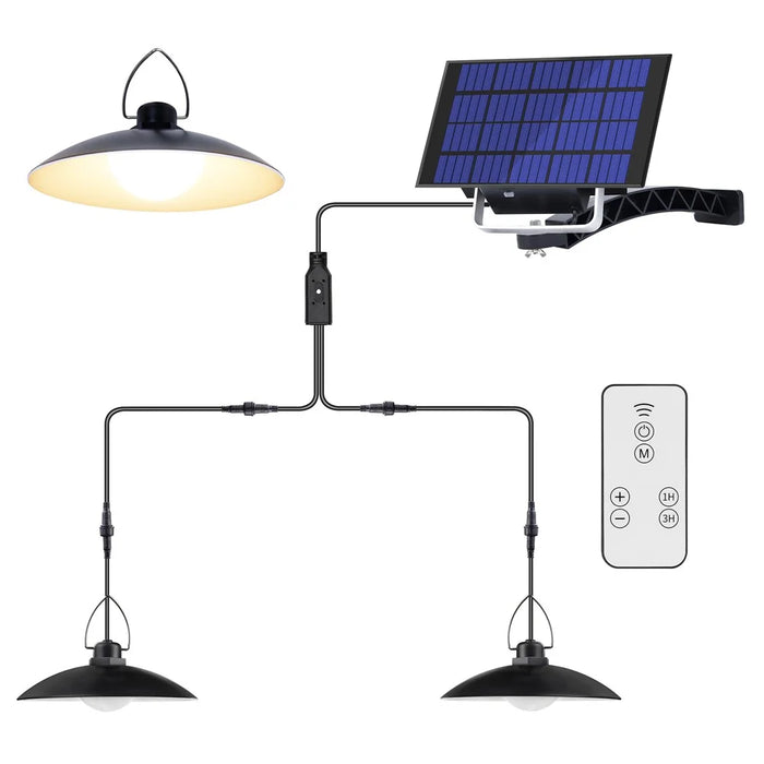 A2 70 LED Dual Head Solar Powered Hanging Lamp Outdoor Waterproof Remote Control Light - Warm White - 1