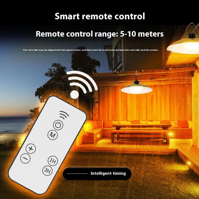 A2 70 LED Dual Head Solar Powered Hanging Lamp Outdoor Waterproof Remote Control Light - Warm White - 7