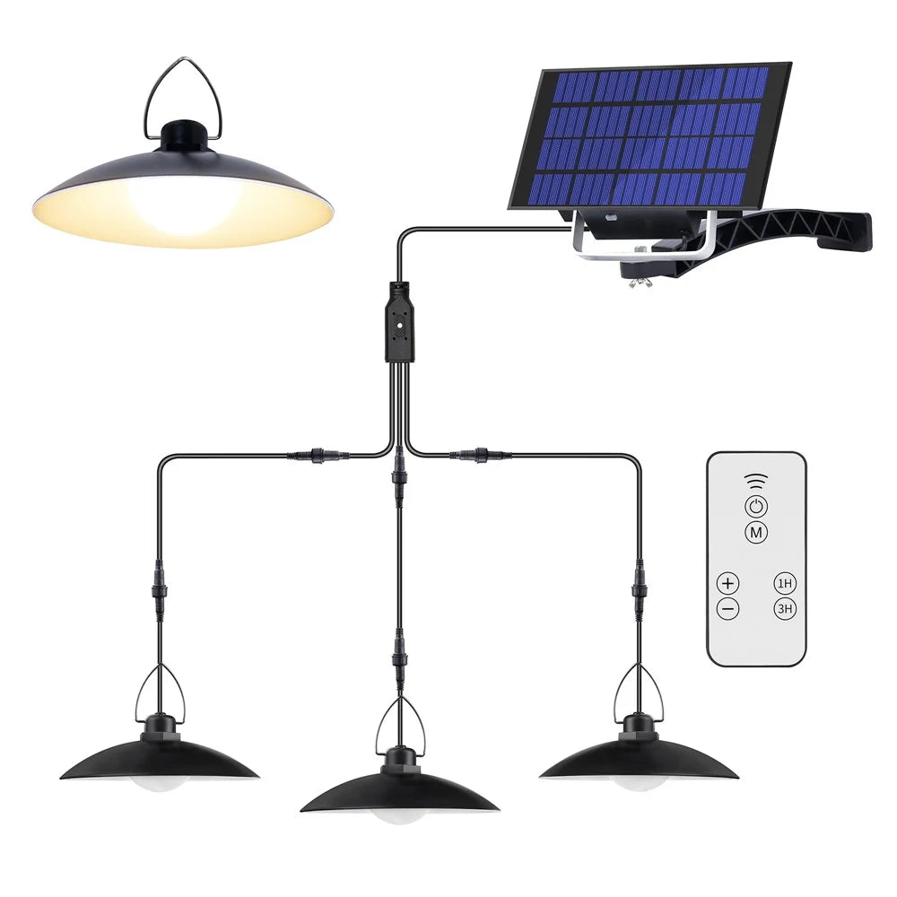 A2 105 LED 3 Heads Solar Powered Hanging Lamp Outdoor Waterproof Remote Control Light - Warm White - 1