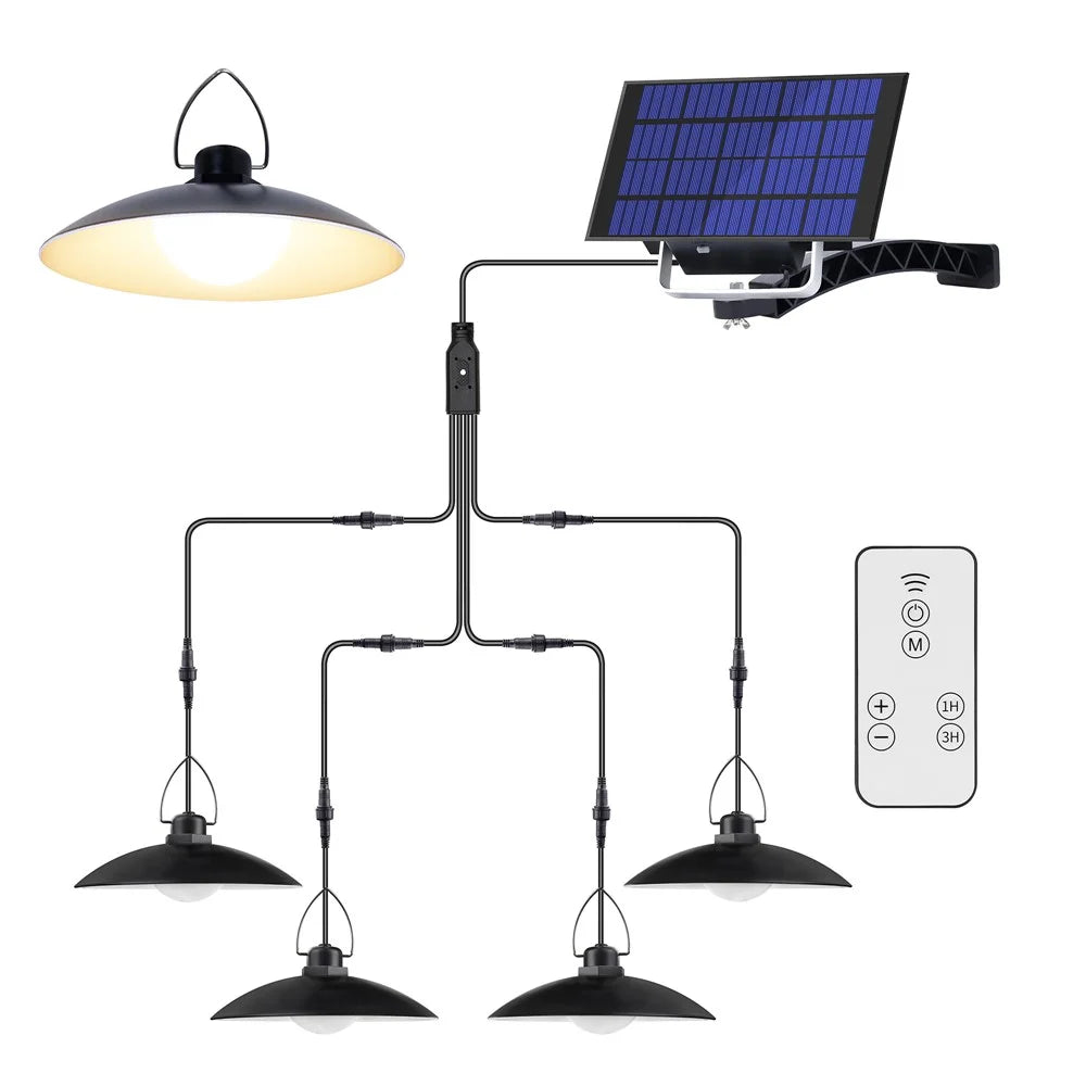 A2 140 LED 4 Heads Solar Powered Hanging Lamp Outdoor Waterproof Remote Control Light - Warm White - 1