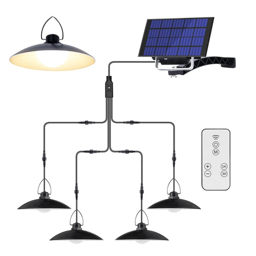 A2 140 LED 4 Heads Solar Powered Hanging Lamp Outdoor Waterproof Remote Control Light - Warm White - 1