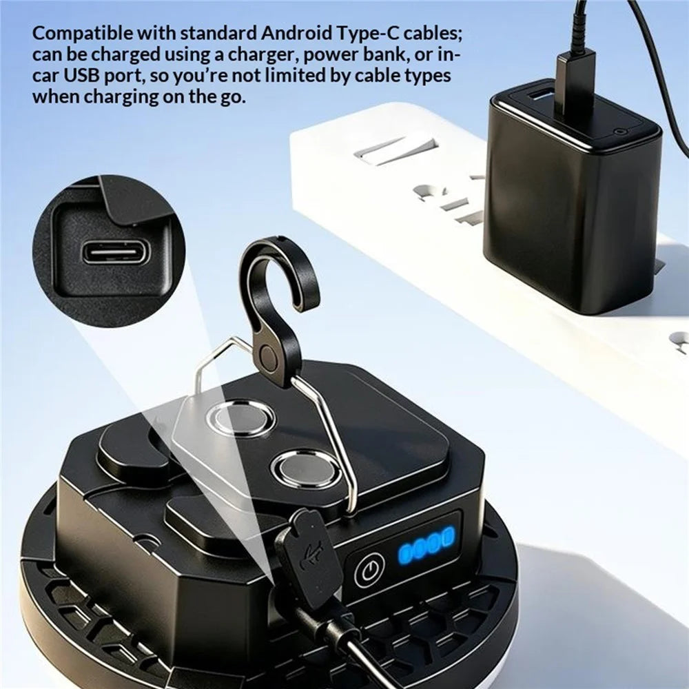 Magnetic Camping Lantern Type-C Rechargeable LED Emergency Light with Hook for Outdoor - Black - 4