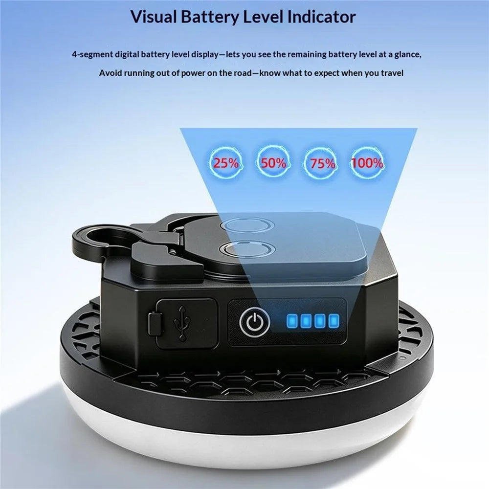 Magnetic Camping Lantern Type-C Rechargeable LED Emergency Light with Hook for Outdoor - Black - 5