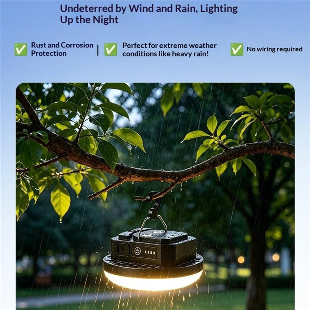 Magnetic Camping Lantern Type-C Rechargeable LED Emergency Light with Hook for Outdoor - Black - 6