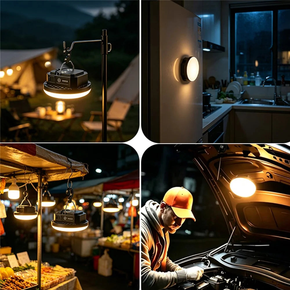 Magnetic Camping Lantern Type-C Rechargeable LED Emergency Light with Hook for Outdoor - Black - 7