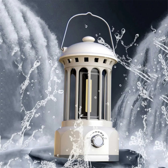 Rechargeable COB Camping Light Retro Style Tent Hanging Light Lantern Lamp for Hiking Evening Party, Size: L - White - 2