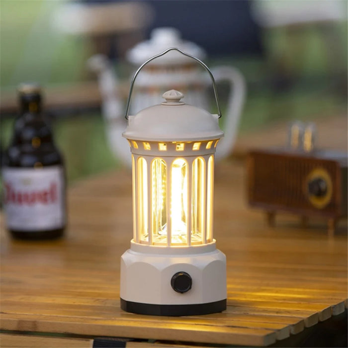 Rechargeable COB Camping Light Retro Style Tent Hanging Light Lantern Lamp for Hiking Evening Party, Size: L - White - 3