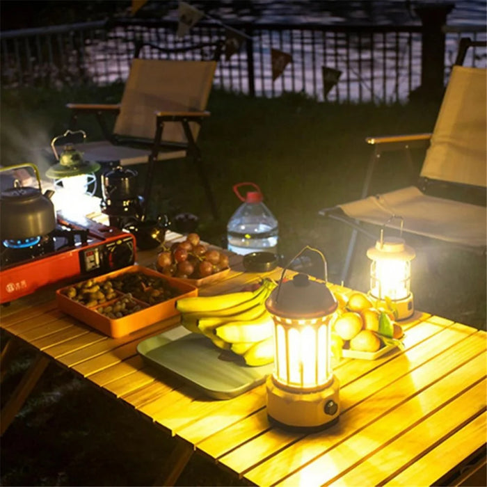 Rechargeable COB Camping Light Retro Style Tent Hanging Light Lantern Lamp for Hiking Evening Party, Size: L - White - 4