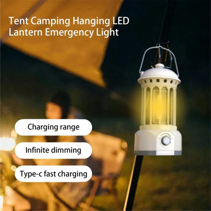 Rechargeable COB Camping Light Retro Style Tent Hanging Light Lantern Lamp for Hiking Evening Party, Size: L - White - 5