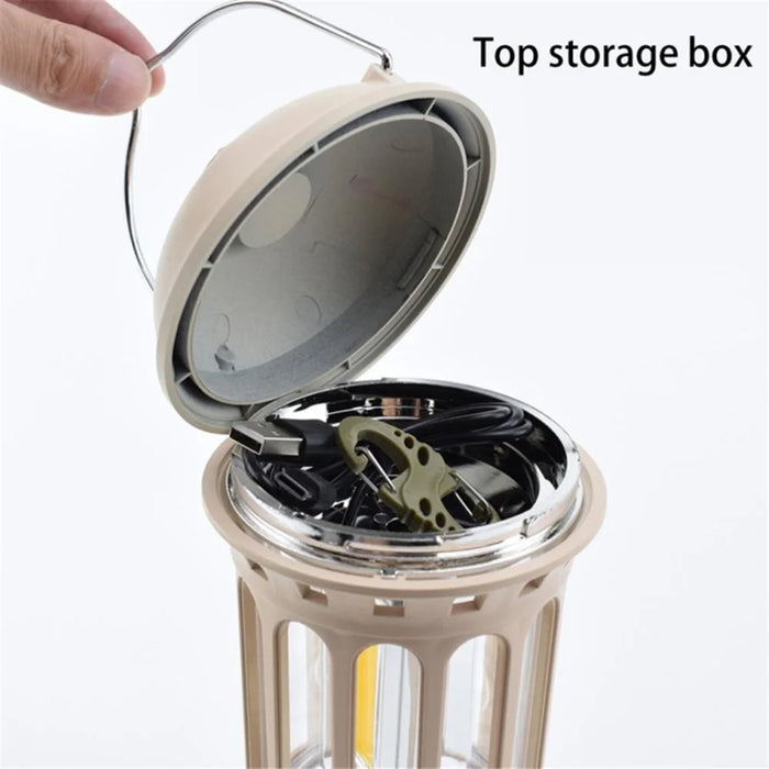 Rechargeable COB Camping Light Retro Style Tent Hanging Light Lantern Lamp for Hiking Evening Party, Size: L - White - 6