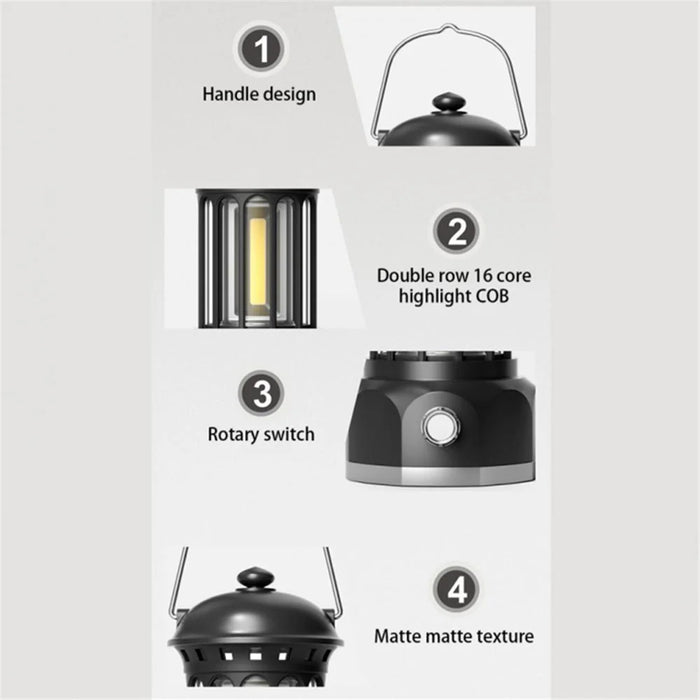 Rechargeable COB Camping Light Retro Style Tent Hanging Light Lantern Lamp for Hiking Evening Party, Size: L - White - 7