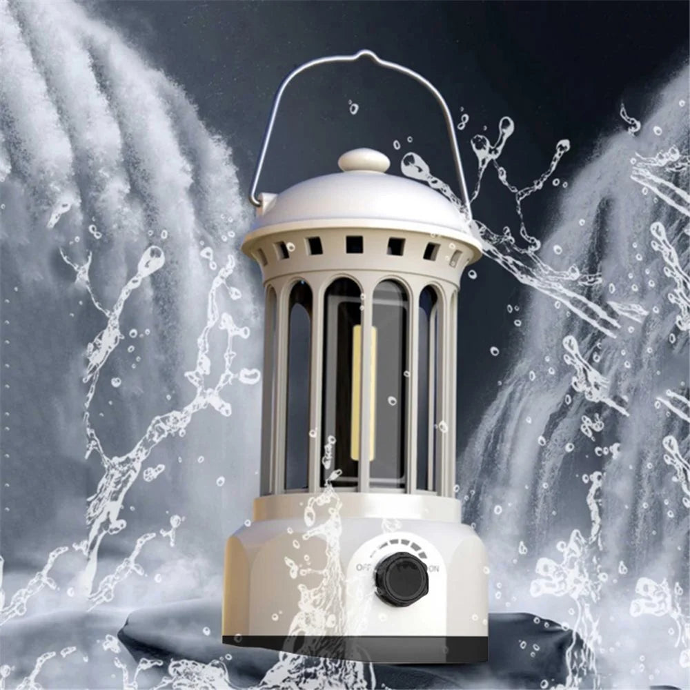 Battery Powered Tent Hanging Light Lantern Lamp Retro Style COB Camping Hiking Light, Size: L - White - 2