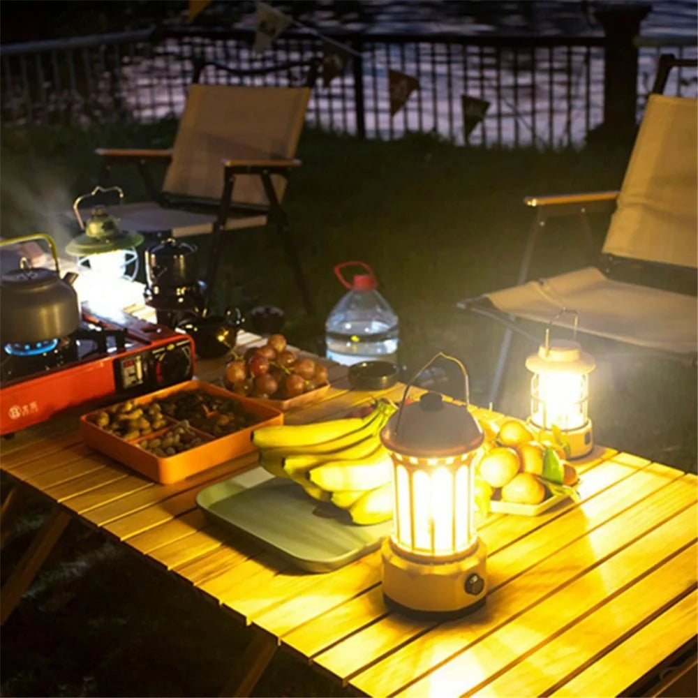 Battery Powered Tent Hanging Light Lantern Lamp Retro Style COB Camping Hiking Light, Size: L - White - 4