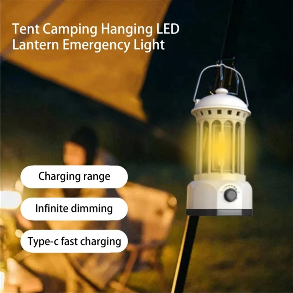 Battery Powered Tent Hanging Light Lantern Lamp Retro Style COB Camping Hiking Light, Size: L - White - 5