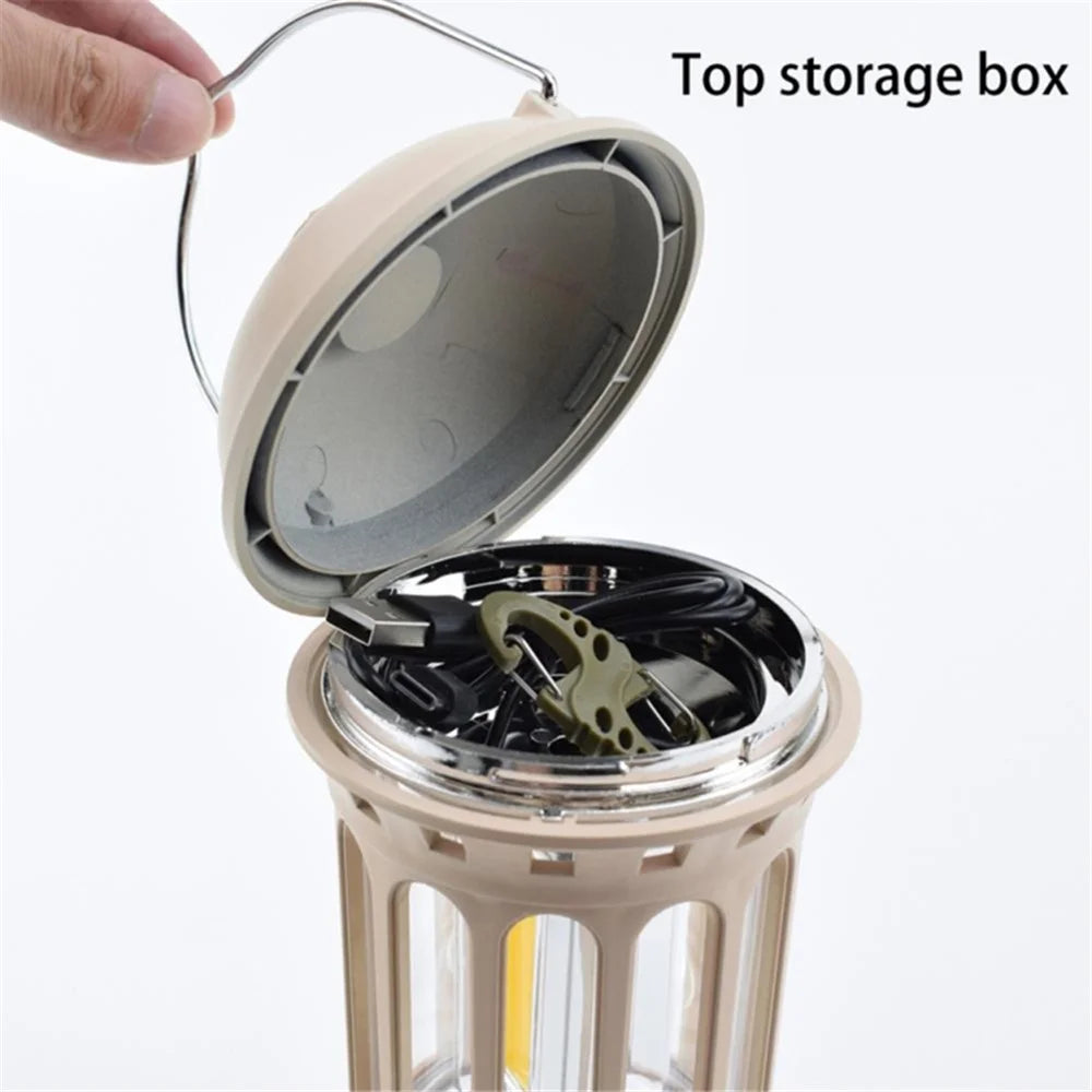 Battery Powered Tent Hanging Light Lantern Lamp Retro Style COB Camping Hiking Light, Size: L - White - 6