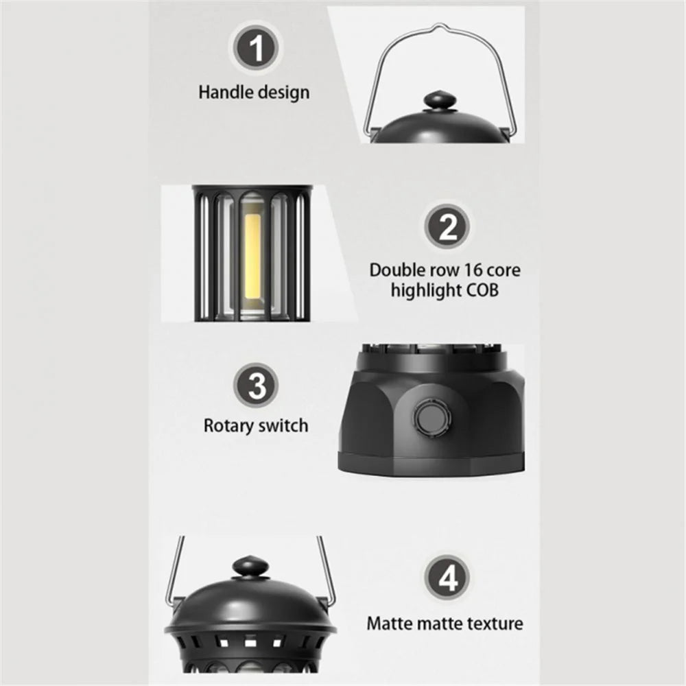 Battery Powered Tent Hanging Light Lantern Lamp Retro Style COB Camping Hiking Light, Size: L - White - 7