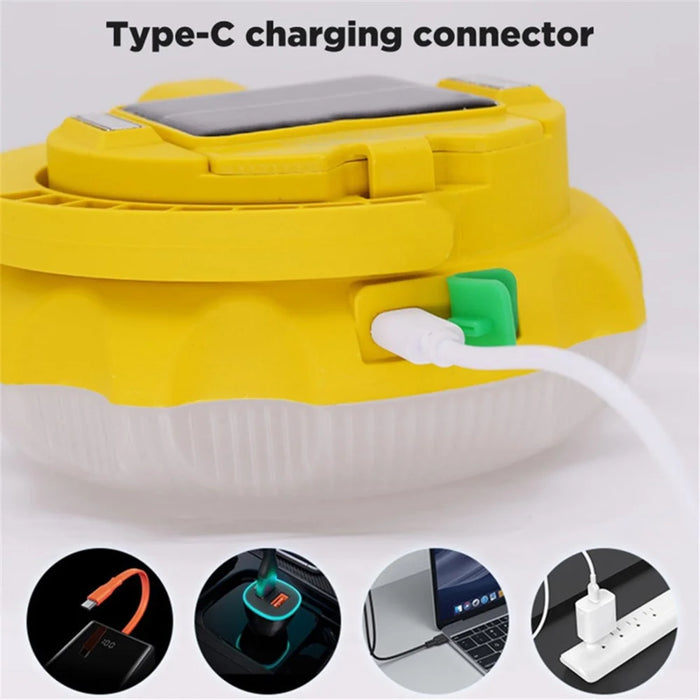 NG200 Solar Power LED Light Hook Design Outdoor Camping Magnetic Lamp with 4 Batteries - Yellow - 6