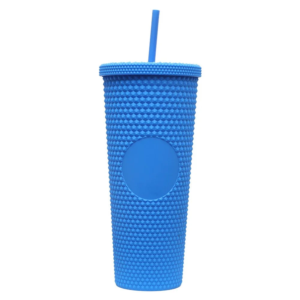 710ml Portable Studded Tumbler with Lid and Straw Iced Coffee Cups Double Wall Smooth Cup for Women Men (No FDA, BPA-Free) - Blue - 1