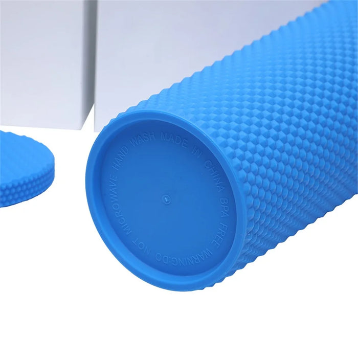 710ml Portable Studded Tumbler with Lid and Straw Iced Coffee Cups Double Wall Smooth Cup for Women Men (No FDA, BPA-Free) - Blue - 3