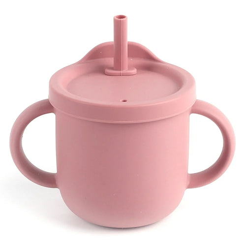 ZP2004B 250ML Toddler Straw Cup Baby Training Drinking Cup with Dual Handles (with Silicone Material FDA Report) - Dark Red - 1