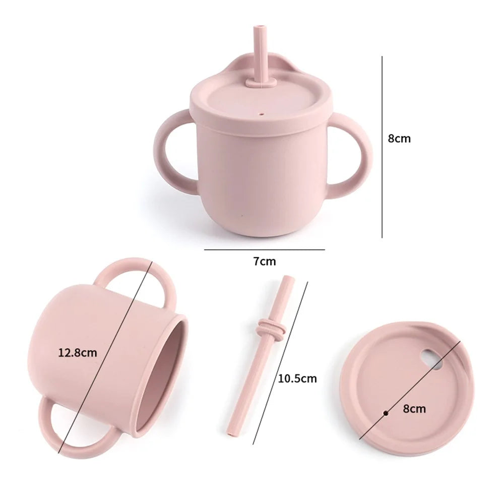 ZP2004B 250ML Toddler Straw Cup Baby Training Drinking Cup with Dual Handles (with Silicone Material FDA Report) - Dark Red - 4